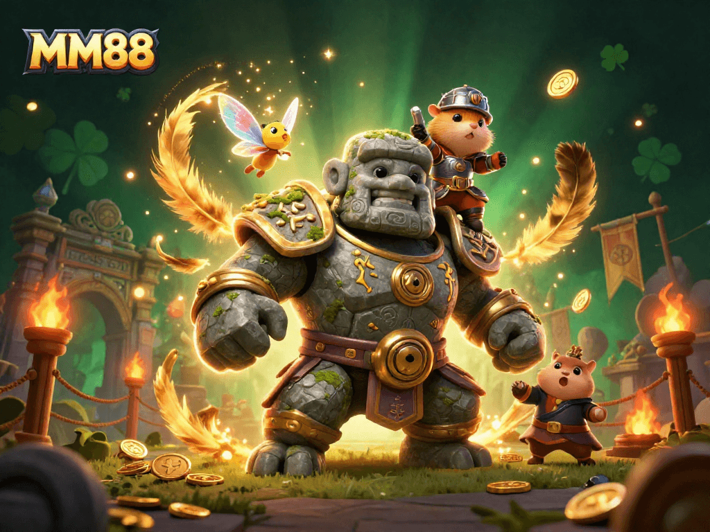 Experience thrilling gaming at MM88 with vibrant characters and casino elements in a dynamic scene