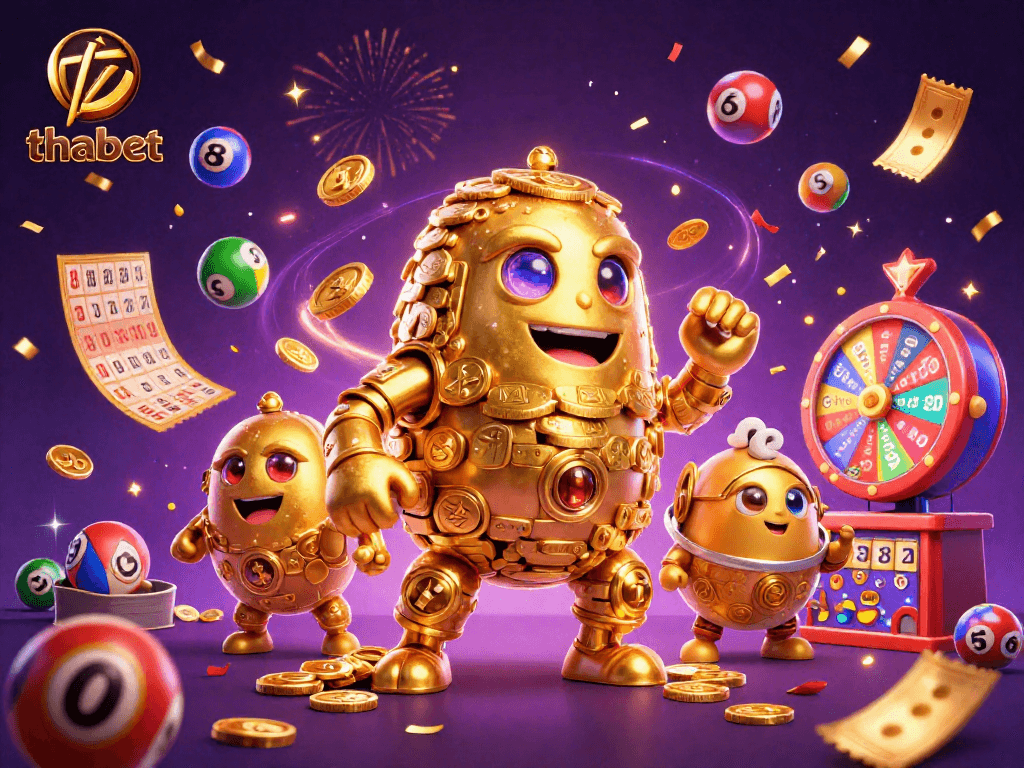 Experience the thrill at thabet with a vibrant 3D golem and dynamic lottery elements.