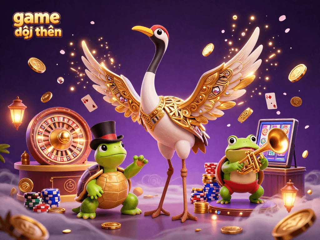 Experience game đổi thưởng excitement with a vibrant 3D casino scene full of dynamic characters and gambling elements.