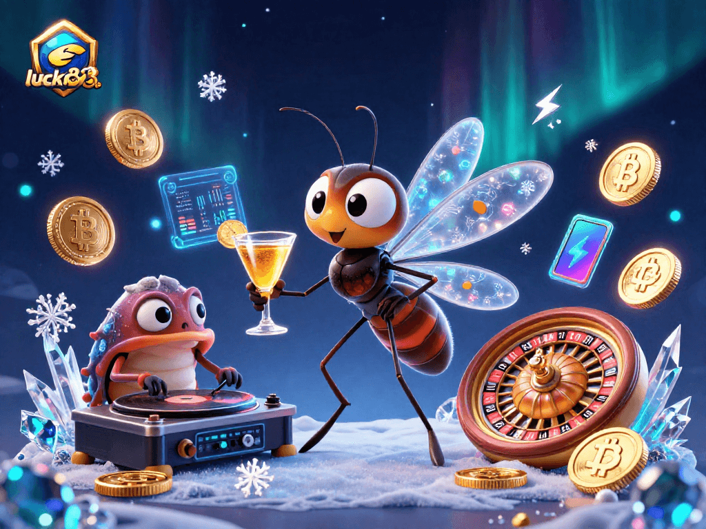Engage with excitement at luck8. com, featuring vibrant characters in a lively casino scene.