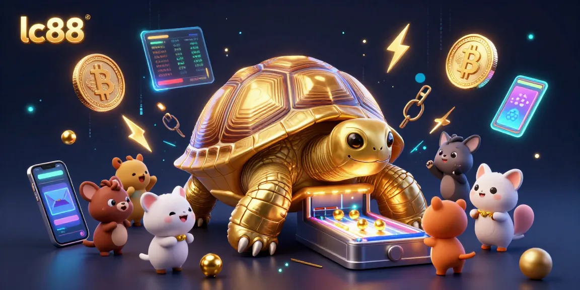 Experience lc88 excitement with a colossal golden tortoise pinball machine in a vibrant casino scene.