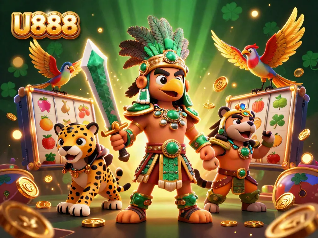 Experience U888's dynamic casino world with vibrant characters and exciting slot elements.
