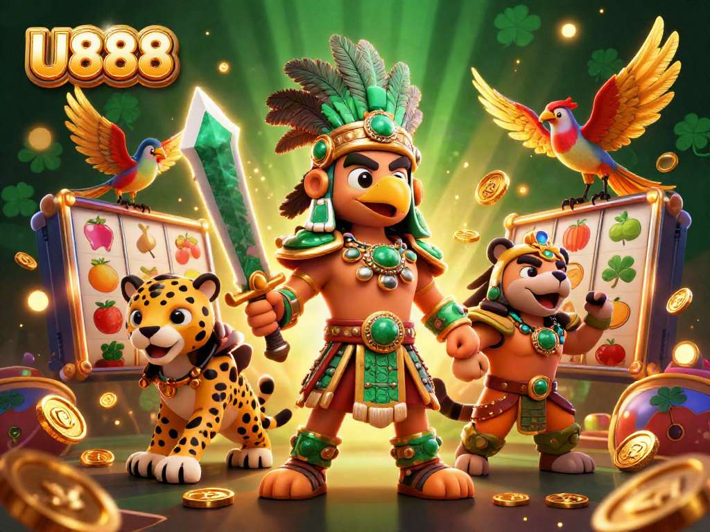 Experience U888's dynamic casino world with vibrant characters and exciting slot elements.