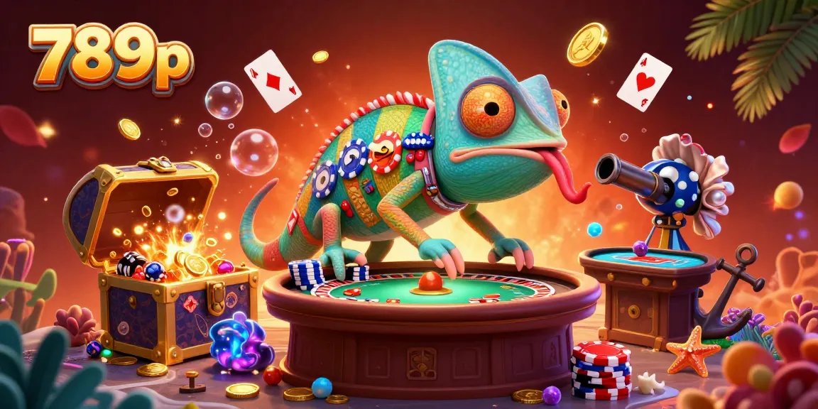 Experience the vibrant world of 789p with an interactive casino scene featuring a chameleon owner and dynamic gaming elements.
