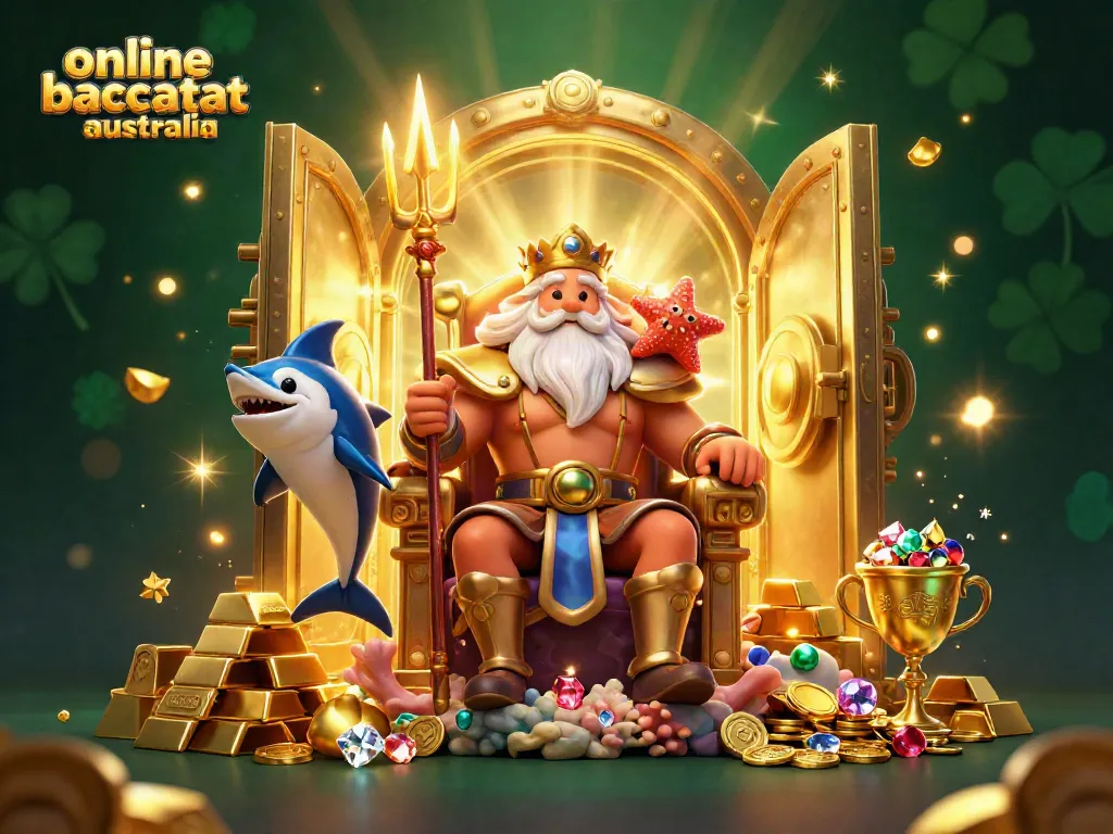 Join the excitement of online baccarat Australia with Neptune, treasure, and vibrant casino elements!