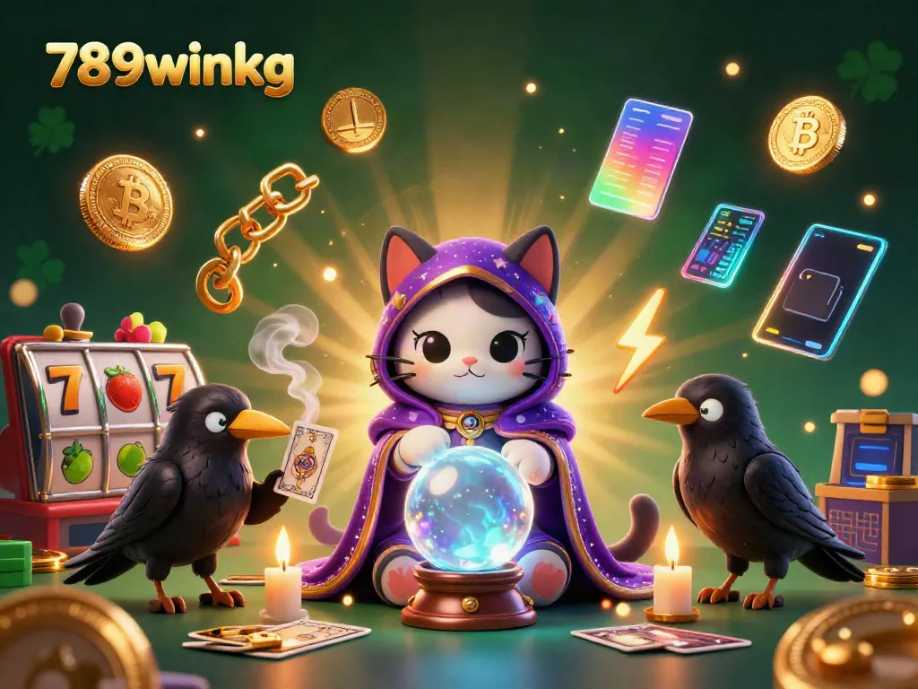 Engaging 789winkg casino scene featuring mystic characters, bitcoin coins, and vibrant slot elements.