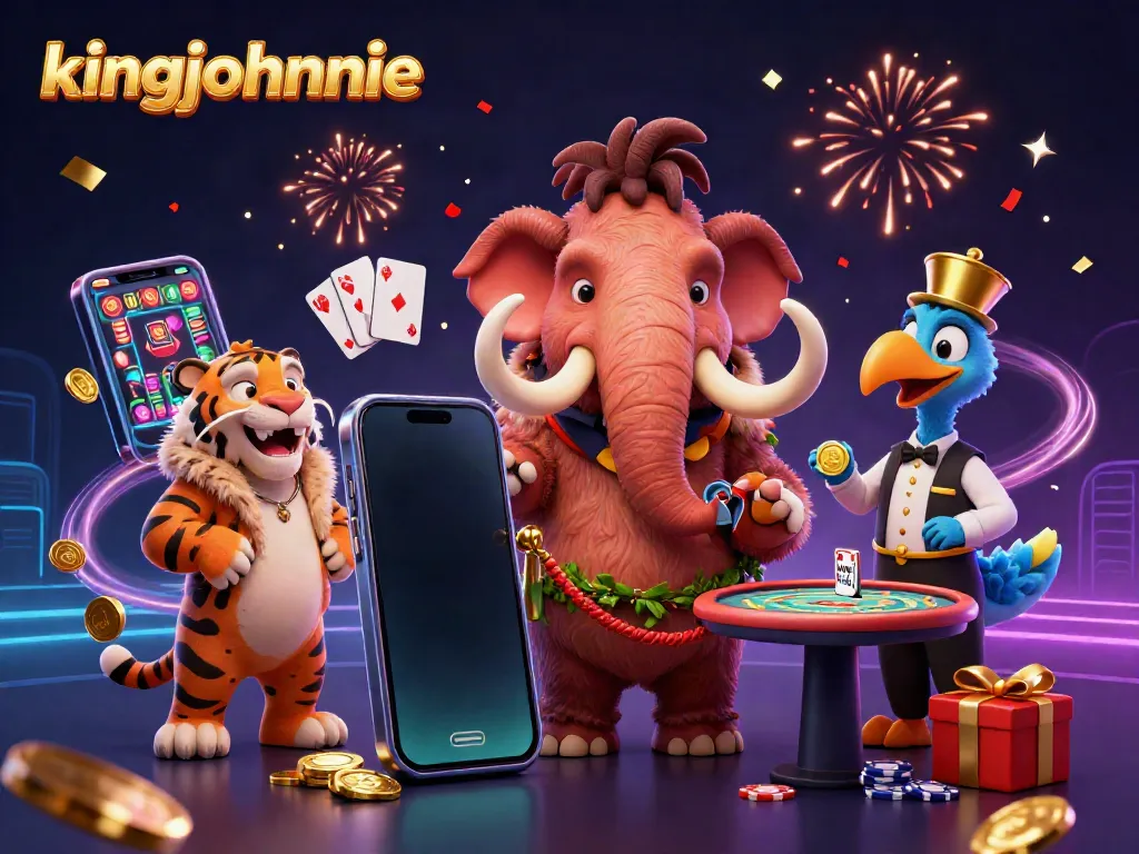Win big with kingjohnnie at a lively baccarat scene featuring cartoon animals and exciting game elements.