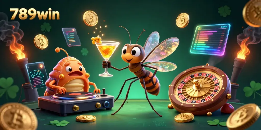 Experience thrilling gaming with 789win as a futuristic casino illustration featuring vibrant characters and crypto elements.