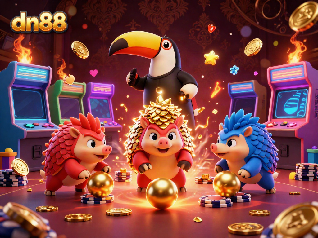 Experience the excitement of dn88 with rival pangolins in a dynamic casino scene filled with colorful game elements.